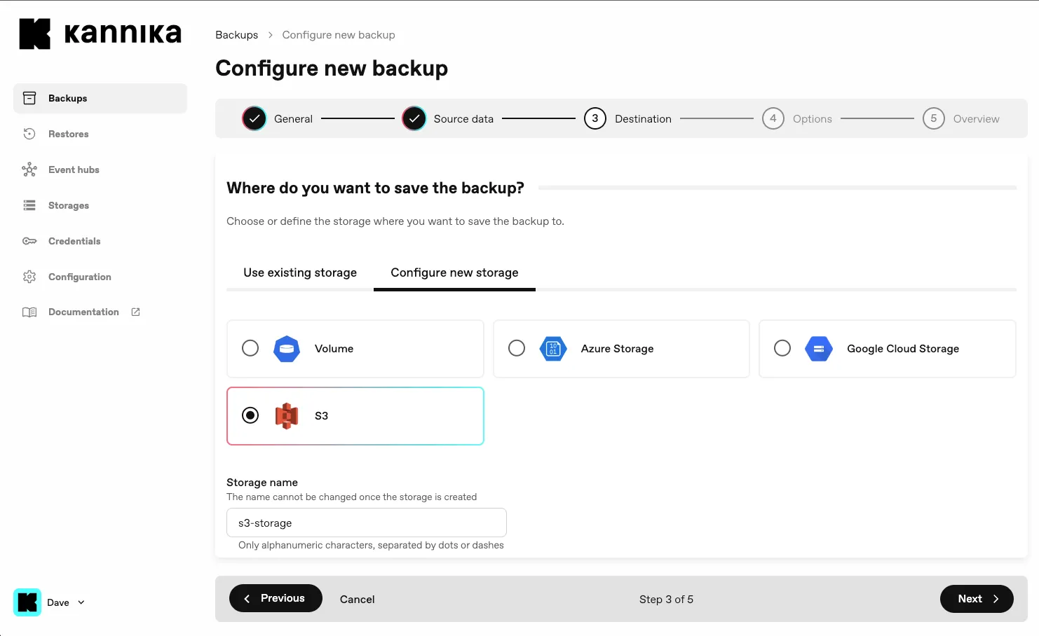 Configuring a new Backup