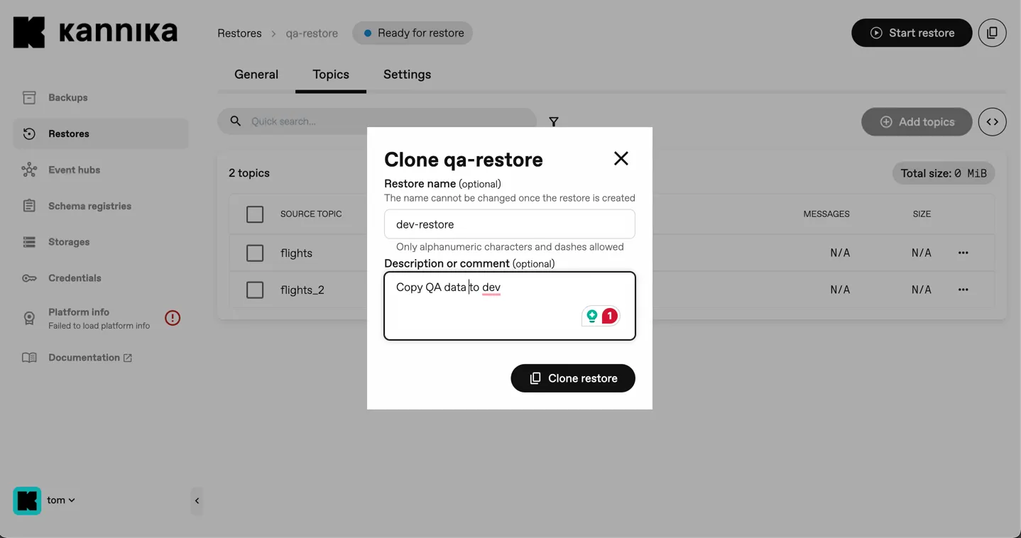 Clone restore