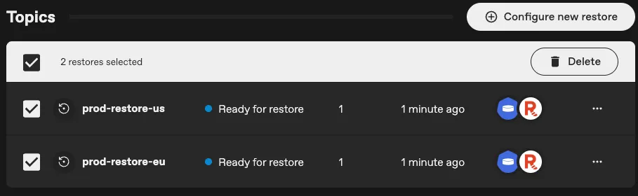 Bulk delete restores