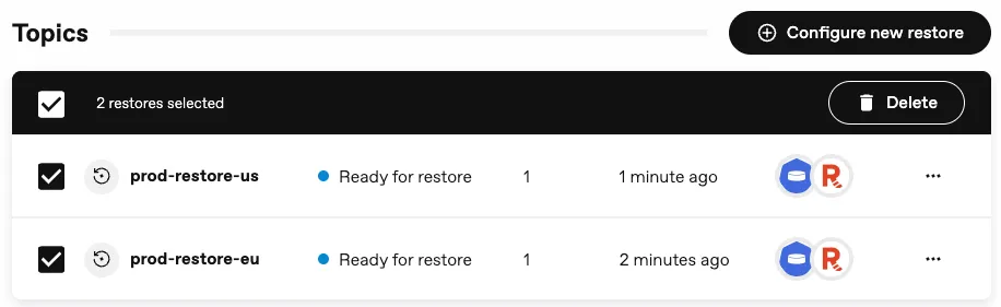 Bulk delete restores