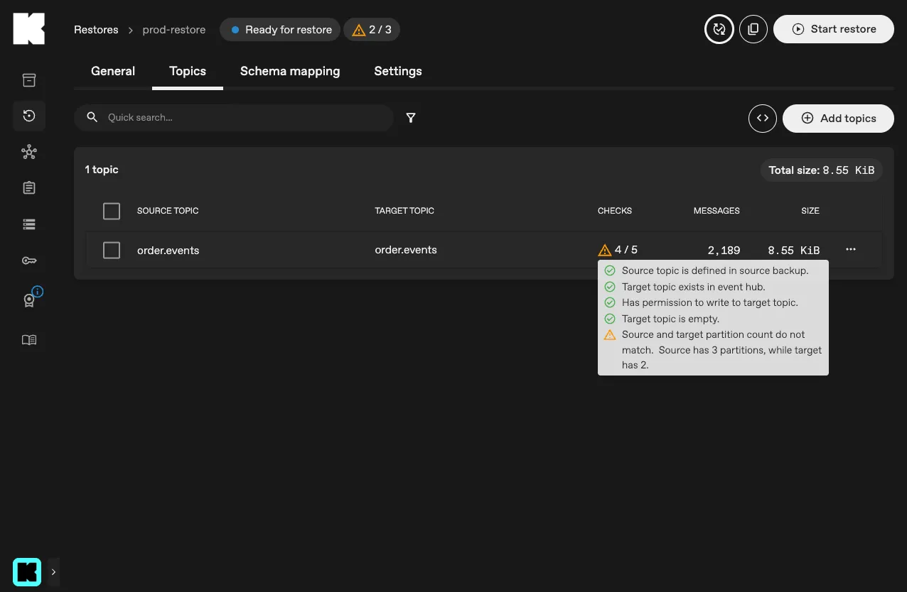 Partition count preflight check warning