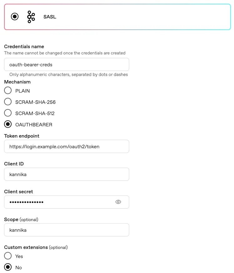 SASL OAUTHBEARER credentials form