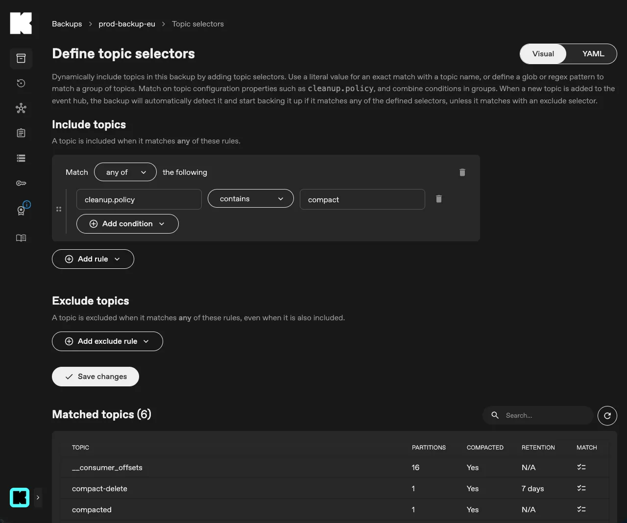 Topic selectors editor