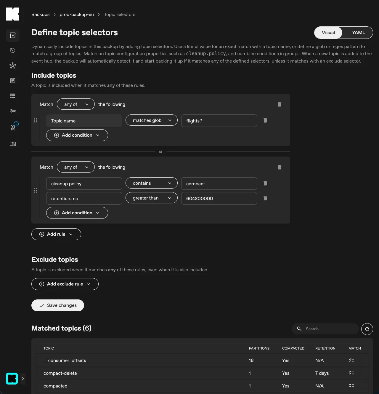 Topic selectors editor