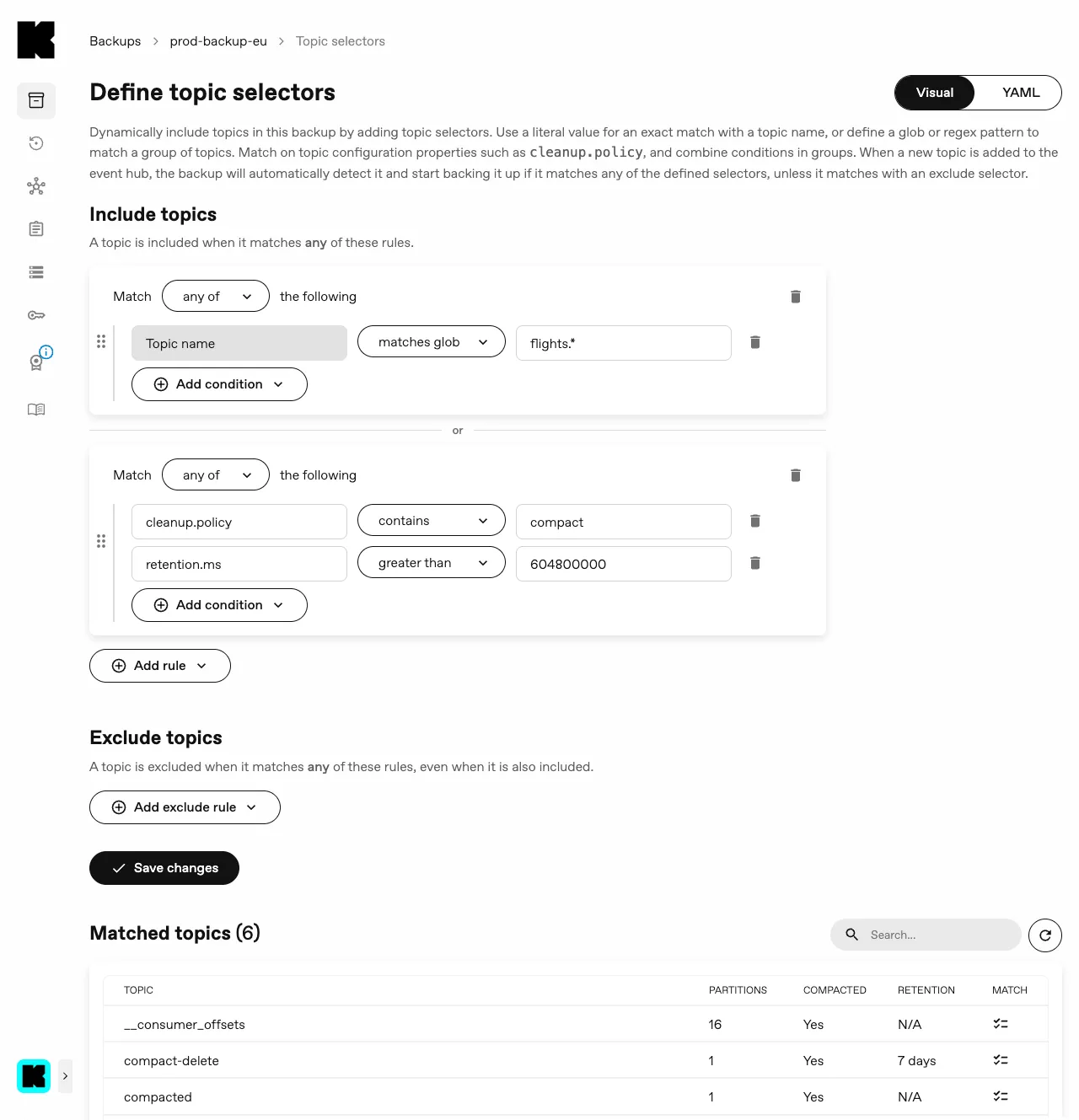Topic selectors editor