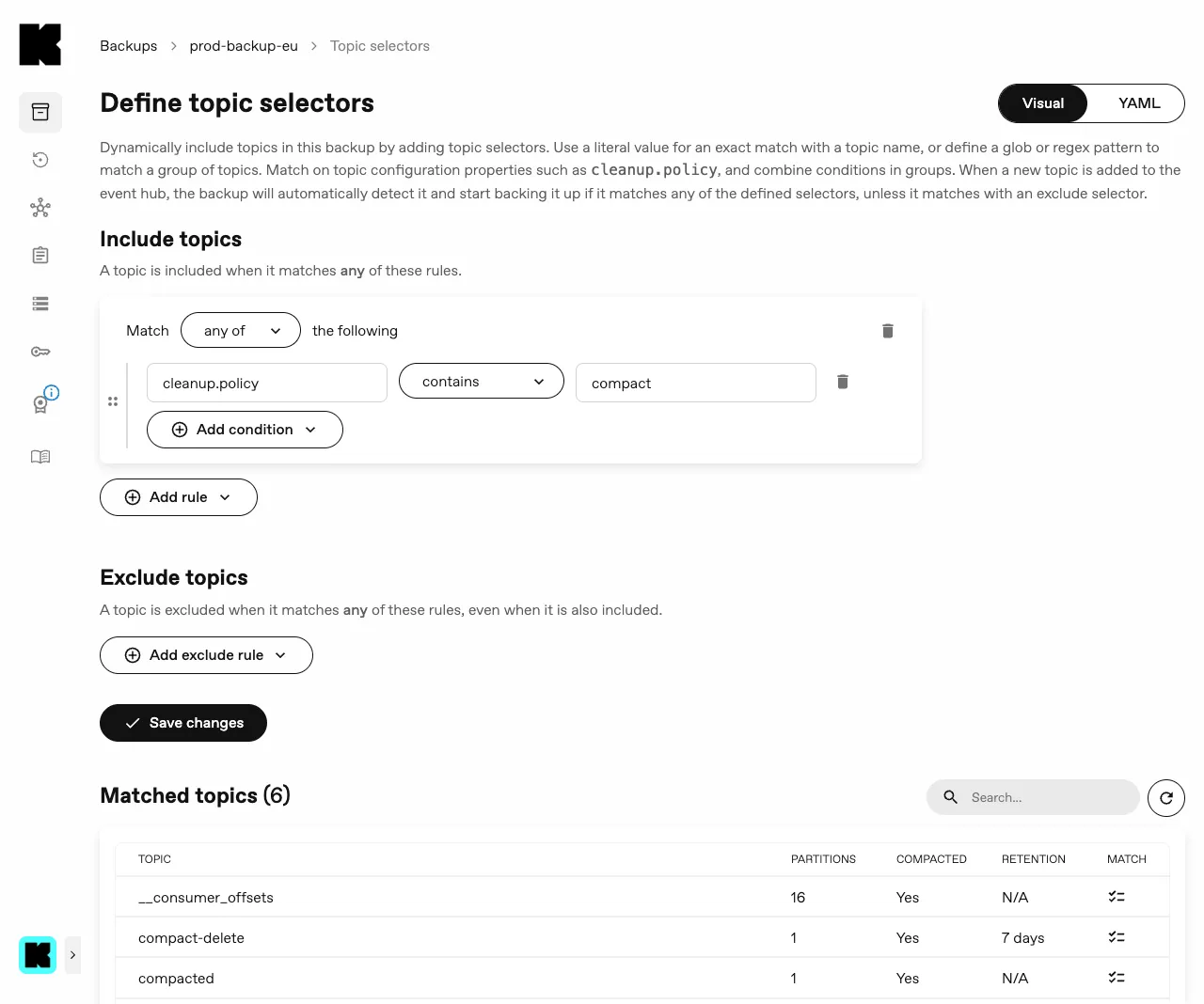 Topic selectors editor